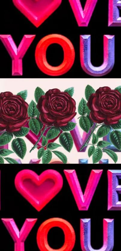 Vibrant 'I Love You' text with red roses.