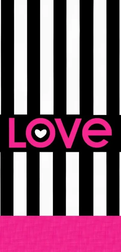 Vibrant wallpaper with pink stripes and 'Love' text.