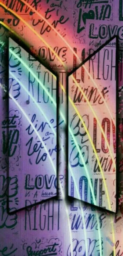 Vibrant typography wallpaper with rainbow effect and love messages.