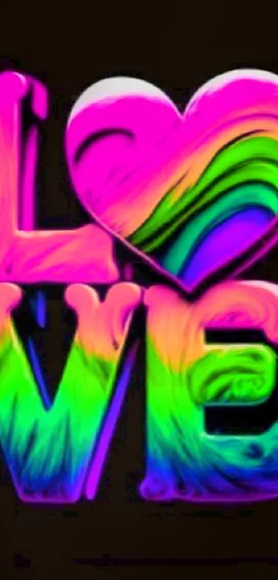 Vibrant love design with colorful gradient on black backdrop.