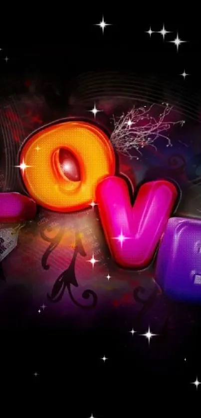 Vibrant love typography on dark background wallpaper.