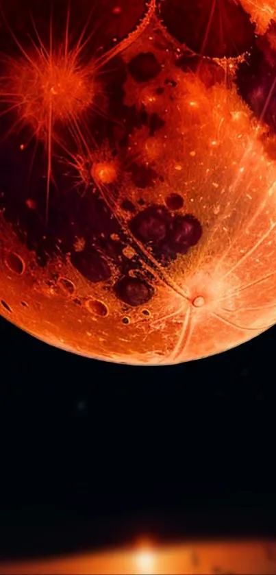 Fiery red lunar eclipse wallpaper with rich celestial details.