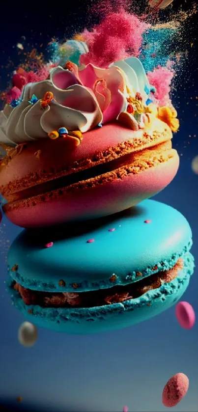 Vivid macaron wallpaper with pink and blue colors, perfect for mobile screens.