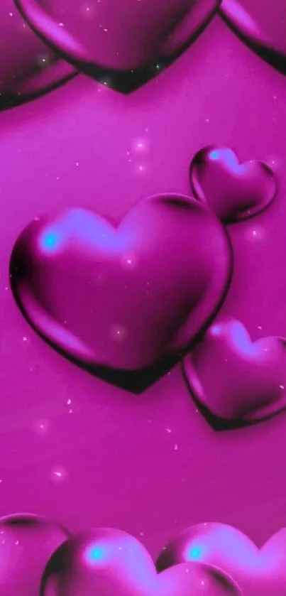 Magenta mobile wallpaper with glossy heart shapes.