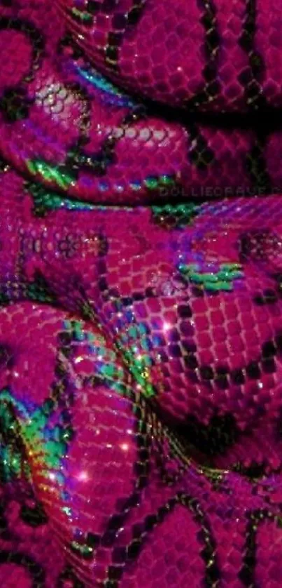 Vibrant magenta snakeskin texture wallpaper, shimmering effect.