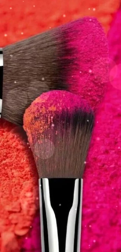 Vibrant makeup brushes with pink and orange hues.