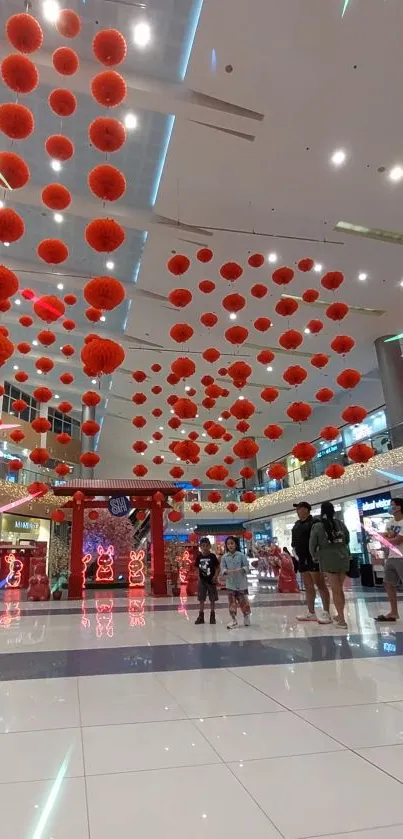 Mobile wallpaper of a mall with vibrant red lanterns.