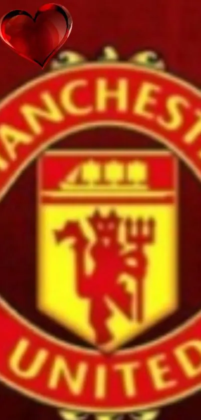 Manchester United emblem on vibrant red background.