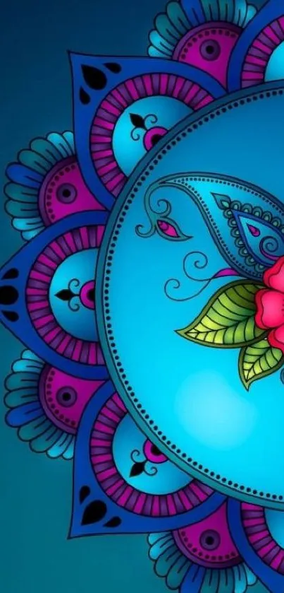 Colorful mandala design wallpaper with intricate floral patterns.