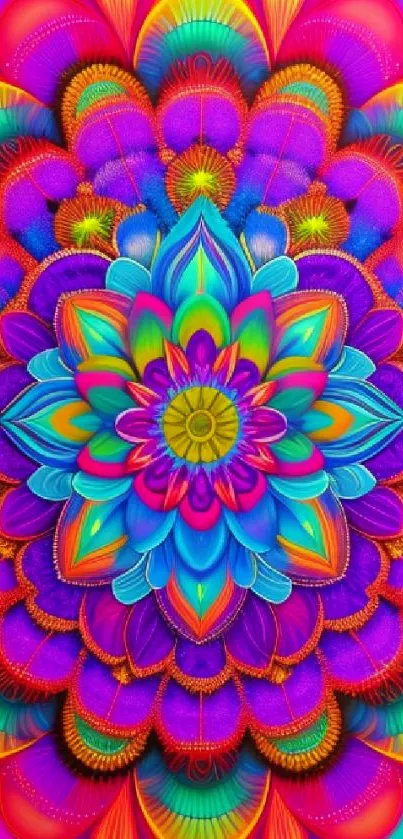 Vibrant mandala art with colorful design and abstract patterns.