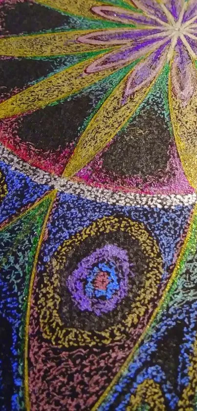 Intricate colorful mandala art design on phone wallpaper.