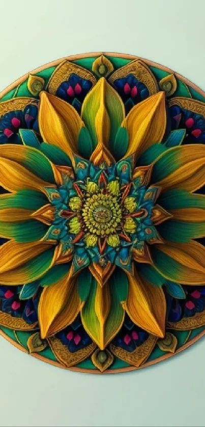 Vibrant mandala art with floral patterns in vivid colors.