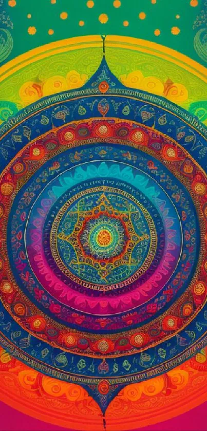 Vibrant mandala art with colorful intricate patterns and bright hues.