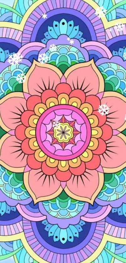 Colorful mandala floral design mobile wallpaper.