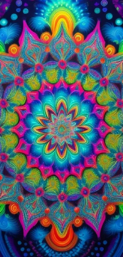 Vibrant mandala mobile wallpaper with intricate colorful patterns.