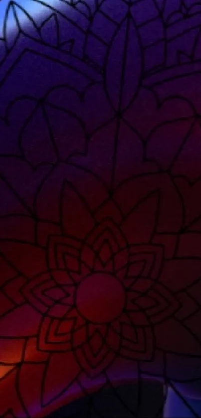 Vibrant mandala wallpaper with rich purple and red colors, perfect for mobile phones.