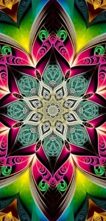 Vibrant mandala wallpaper with colorful geometric design for mobile.