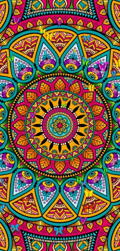 Intricate red mandala pattern with vibrant colors.