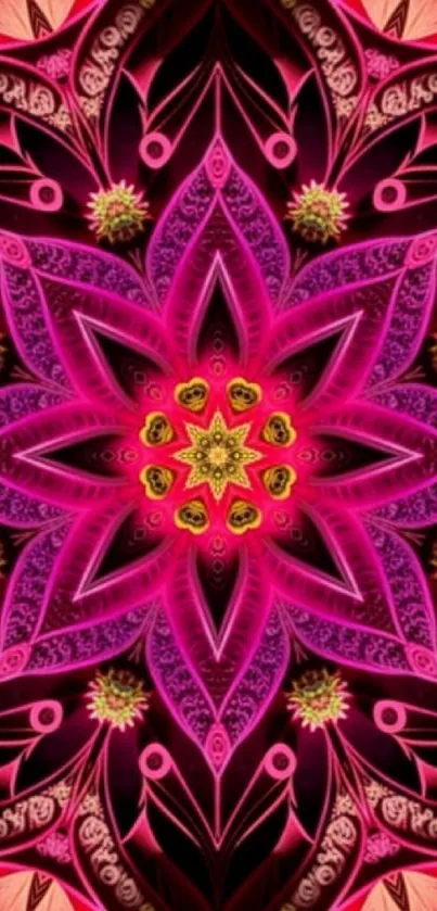 Pink and yellow intricate mandala pattern wallpaper.