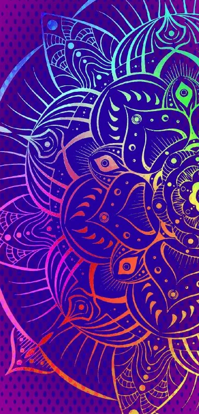 Vibrant purple mandala phone wallpaper design.