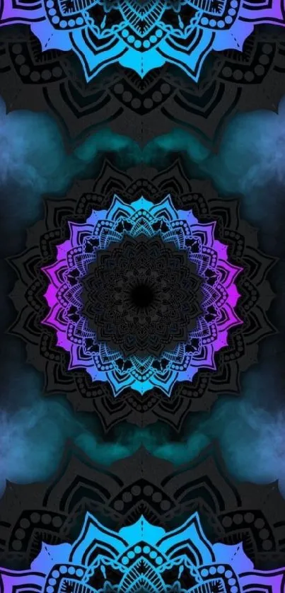 Blue and purple mandala art wallpaper for mobile screen.