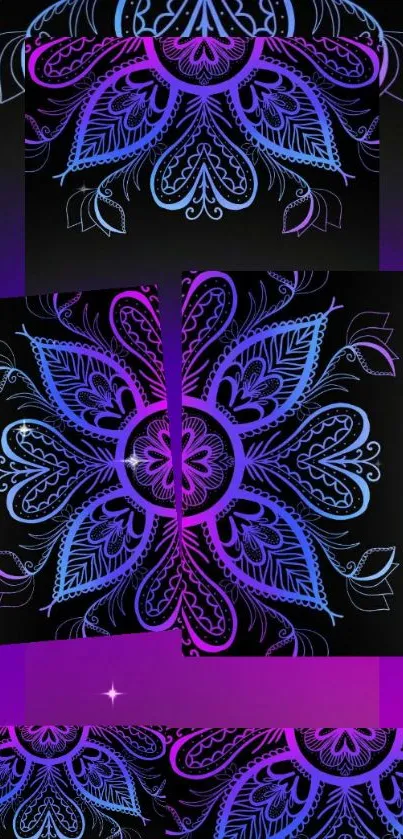 Colorful mandala design in purple and blue shades, perfect as a mobile wallpaper.