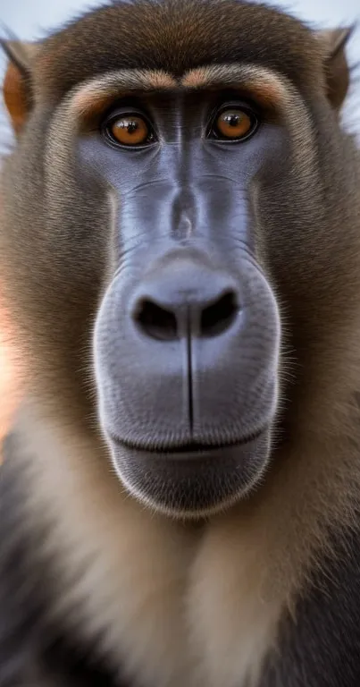 Close-up of a mandrill in vivid detail for mobile wallpaper.