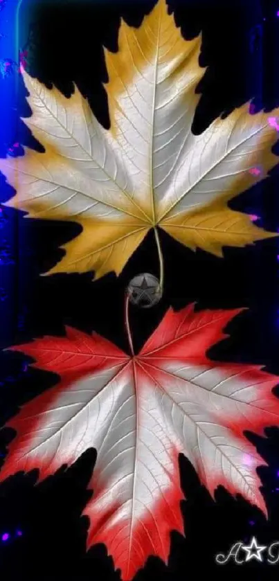 Artistic wallpaper with vibrant maple leaves.