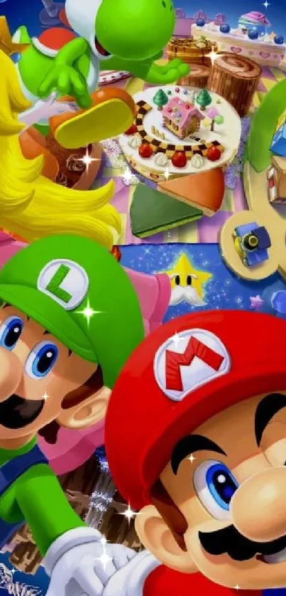 Colorful Mario and friends wallpaper for mobiles.