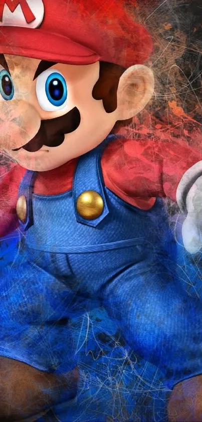 Dynamic Mario in red and blue wallpaper.