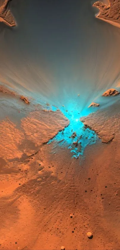 Colorful Mars landscape with blue and orange tones.