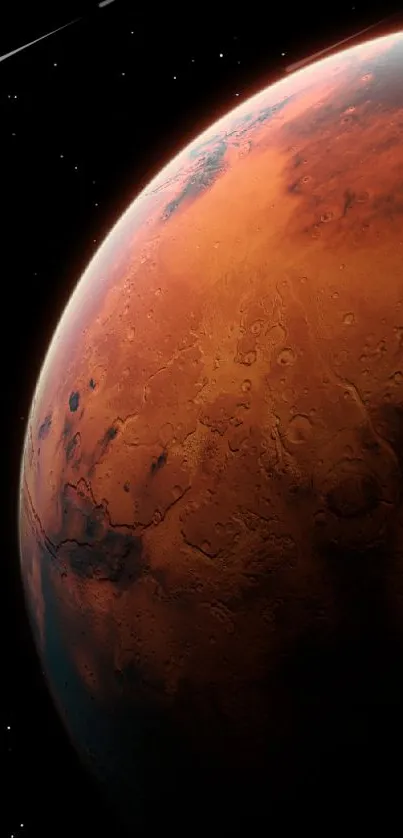 Vibrant Mars with craters, ideal for mobile wallpaper.