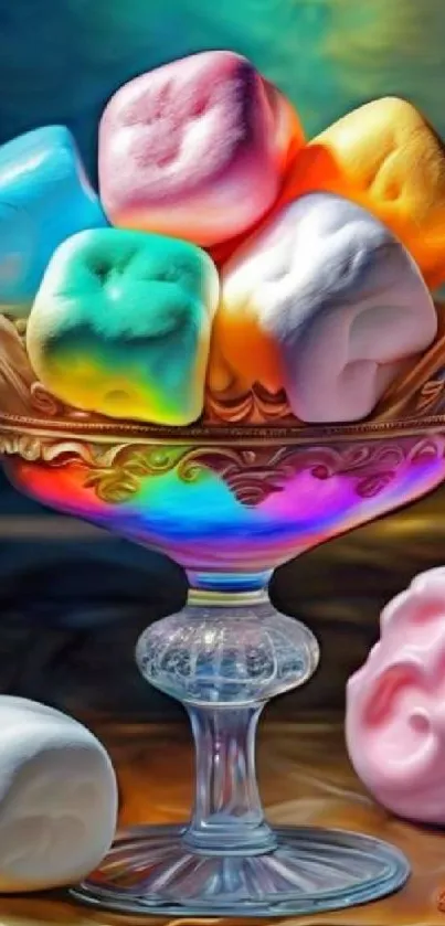 A colorful array of marshmallows in a decorative bowl.