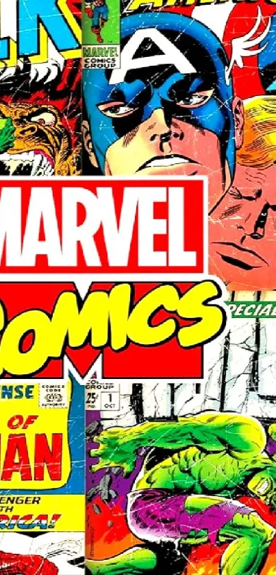 Marvel Comics vintage collage featuring superheroes.