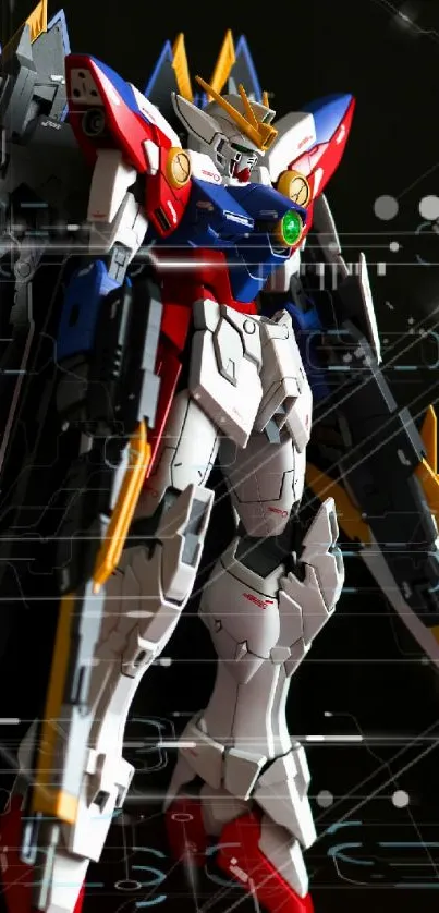 Dynamic mecha robot on sleek black background.
