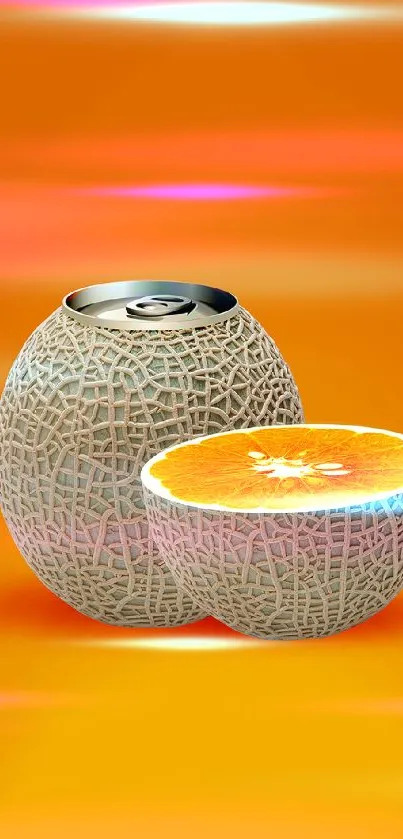 Creative melon-shaped can with vibrant orange theme.