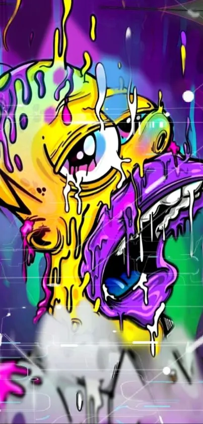 Vibrant abstract art wallpaper with a melting face design.