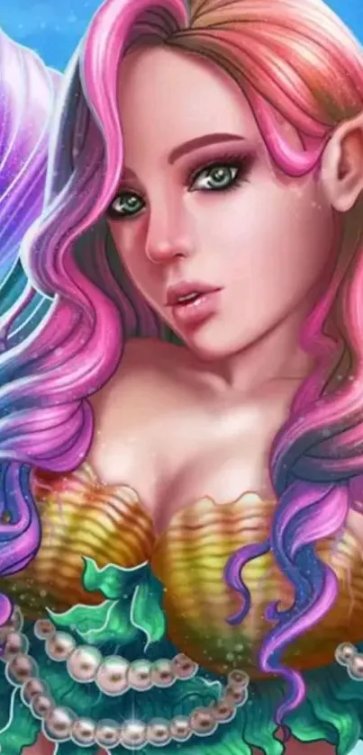 Fantasy mermaid art with vivid colors and magical elements for phone wallpaper.