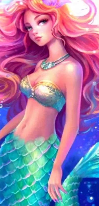 Artistic mermaid fantasy wallpaper with vibrant colors and underwater theme.