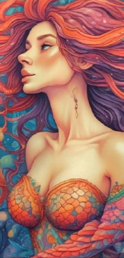 Vibrant mermaid fantasy wallpaper with bright colors.