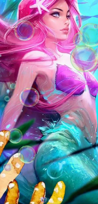 Vibrant mermaid fantasy art with colorful underwater theme.