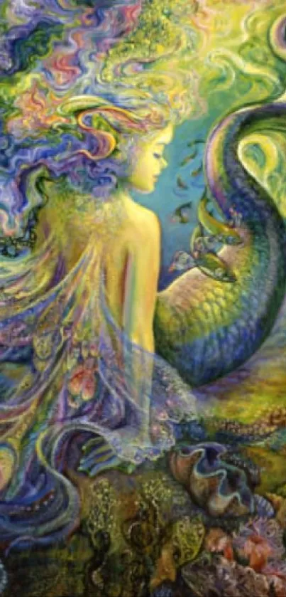 Colorful mermaid fantasy art mobile wallpaper in vibrant underwater scene.