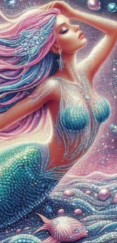 Colorful fantasy mermaid wallpaper with mystical underwater scene.