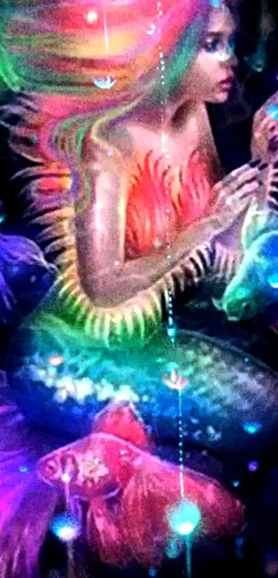 Vibrant mermaid fantasy art with glowing fish.