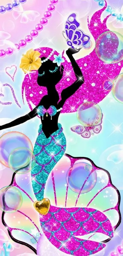 Vibrant mermaid fantasy wallpaper with mystical elements and colorful design.