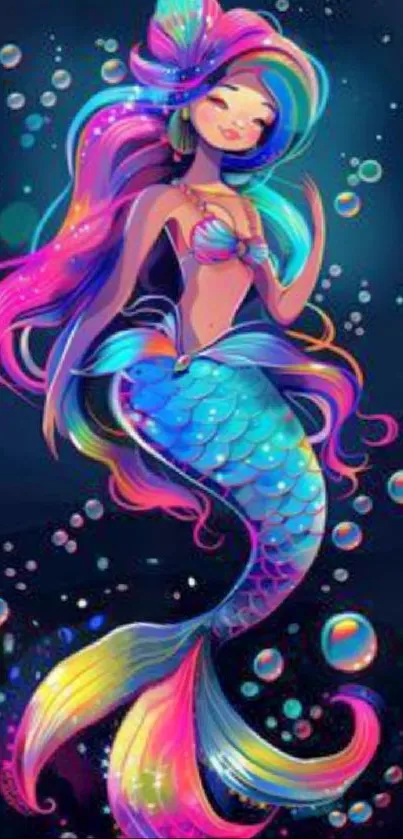 Vibrant mermaid in colorful underwater scene