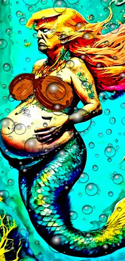 Mermaid with flowing hair in vibrant underwater scene