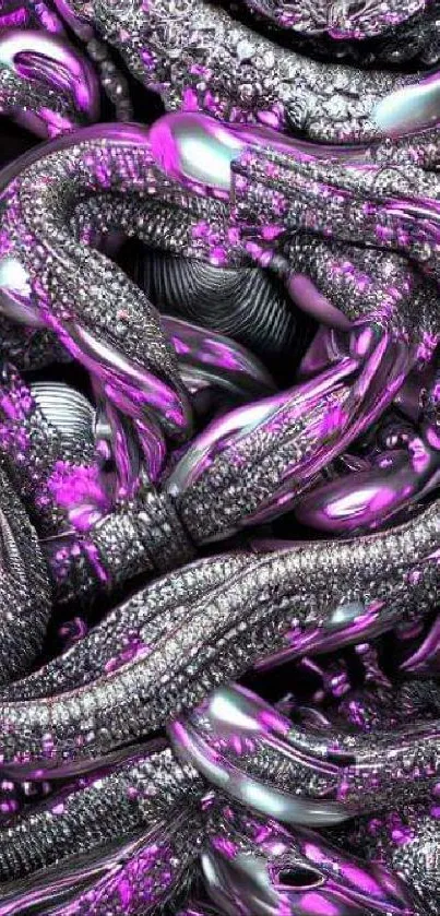 Vibrant purple and silver metallic snake pattern wallpaper.