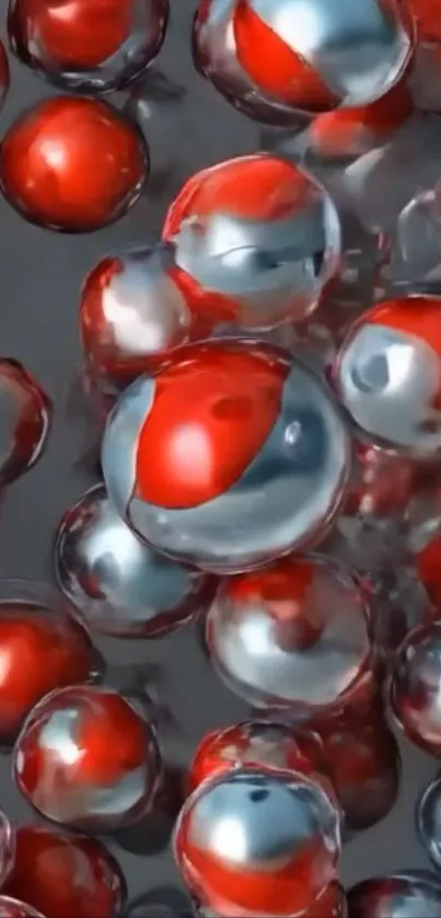 Red and silver metallic spheres abstract wallpaper