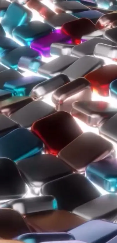 Vibrant metallic tile design wallpaper with colorful reflections.